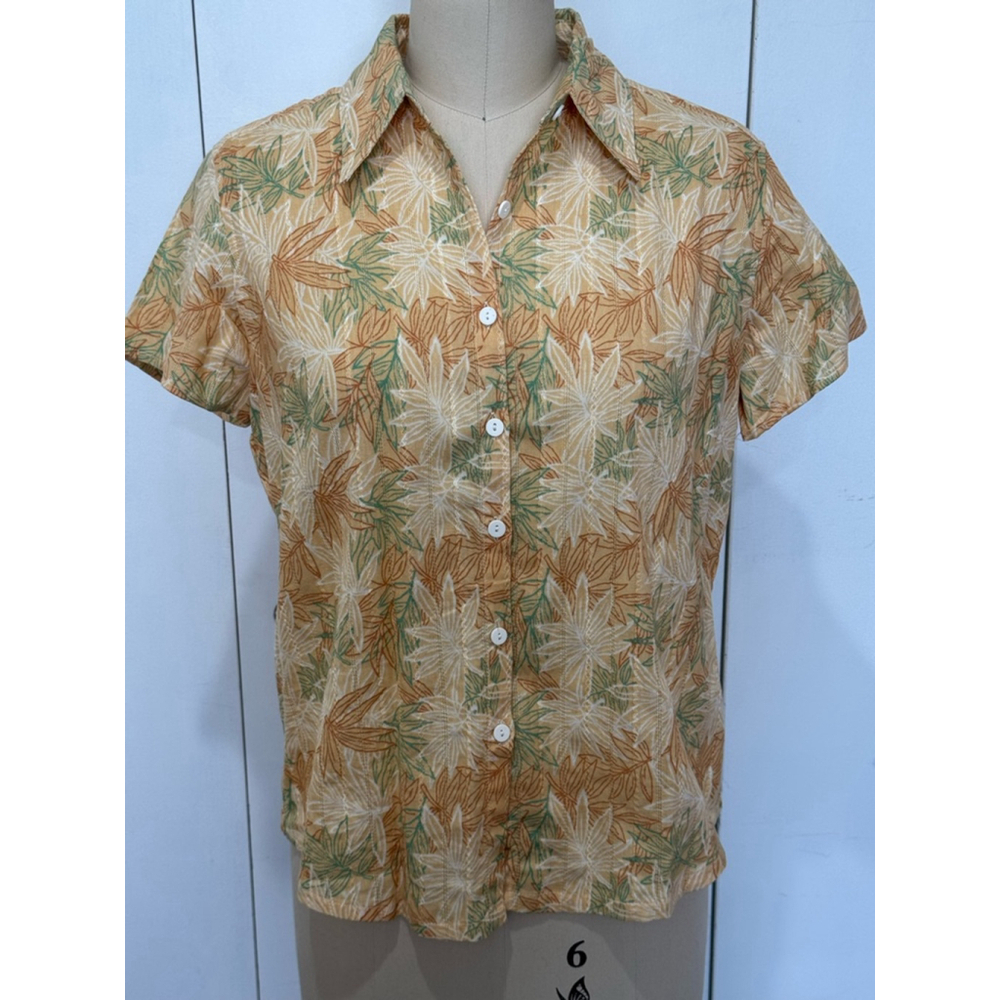 Women Sutter Hill Button-Up tropical print Shirt Size L Yellow Multi-color